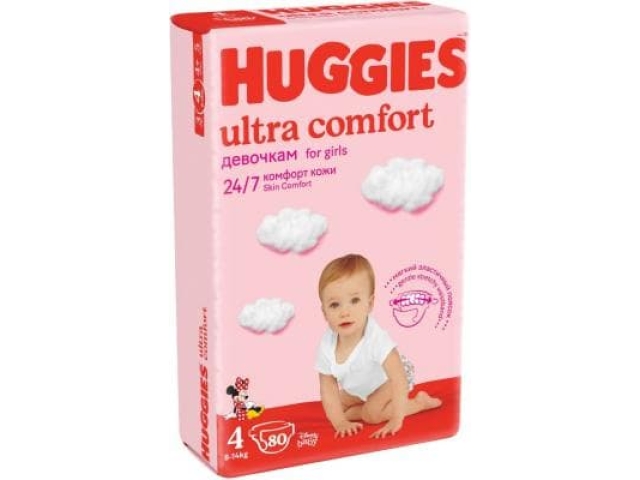 Подгузники Huggies Ultra Comfort 4 (8-14 КГ) для девочек (80 ШТ)