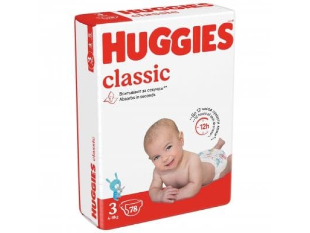 Подгузники Huggies Classic 3 ( 4-9 КГ) 78 шт.