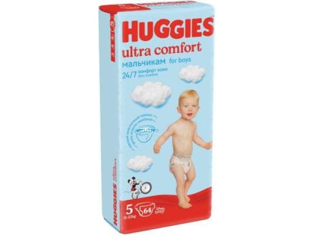 Подгузники Huggies Ultra Comfort ) 5 (12-22 КГ) для мальчиков (64 ШТ)