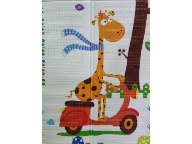 Термоковрик складной двусторонний рисунок жираф на мопеде/животные (в сумке)