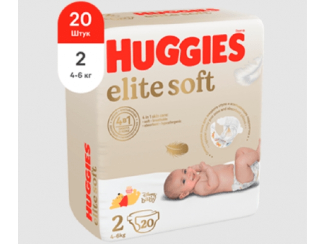 Подгузники Huggies Elite Soft 2 (4-6 кг) 20 шт