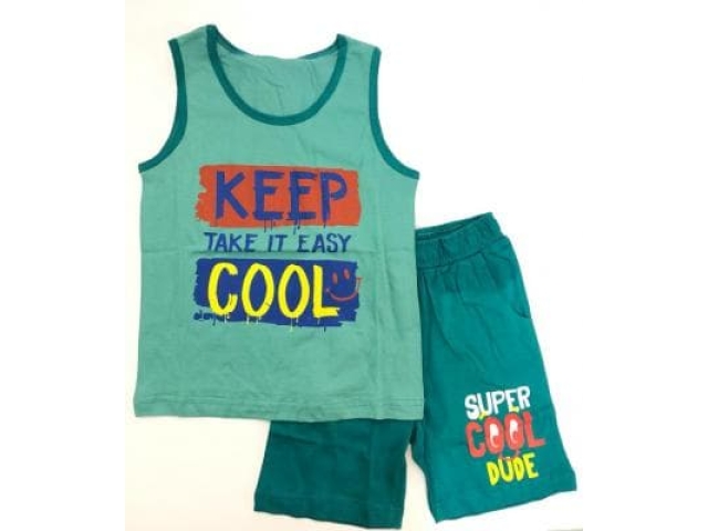 Комплект для мальчика (майка шорты) сине-зеленый\изумруд