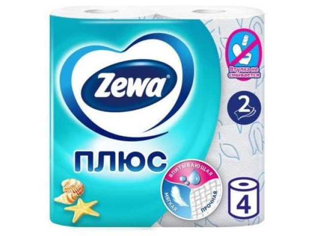 Туалетная бумага Zewa плюс 2сл 4 рулона Ocean голубая