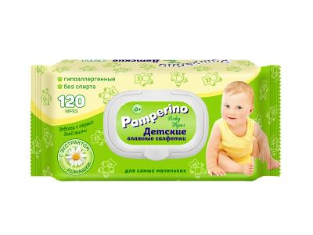 Pamperino детские салфетки с экстрактом ромашки 0+ 120 шт