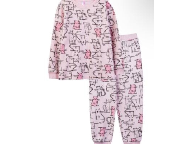 Пижама для девочки M1169FNR-2/5 розовый-кошки (с начесом)