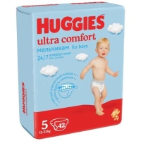 Подгузники Huggies ultra comfort для мальчиков 5 (12-22 кг) 42  шт.