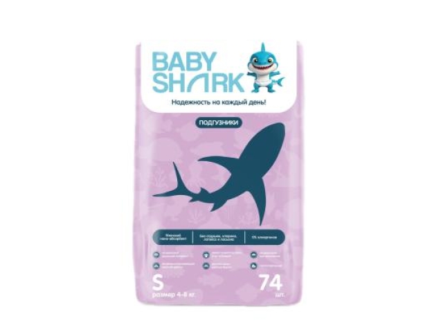 Baby Shark подгузники S (4-8 кг.) 74 шт.