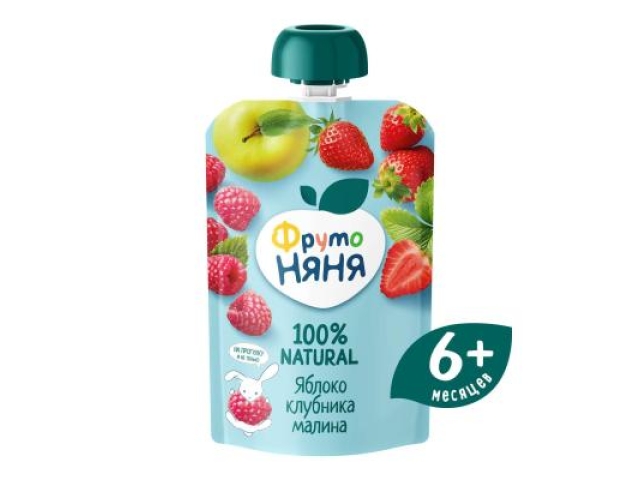 Фруто няня пюре яблоко, клубника, малина 90 гр. 6+мес.