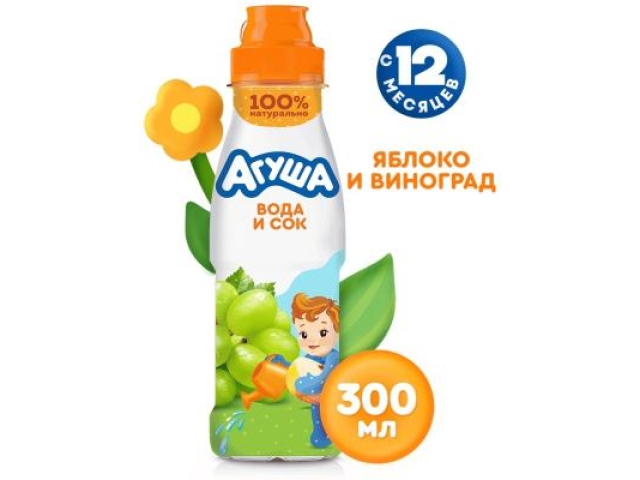 Вода и сок Агуша 0.3 л, Яблоко-Виноград