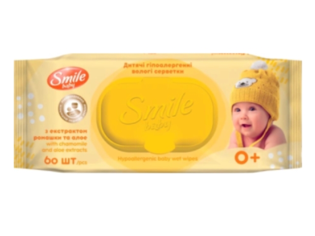 Smile baby детские влажные салфетки алоэ, ромашка 60 шт.