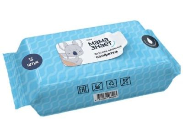 Мама знает влажные салфетки детские 15 шт