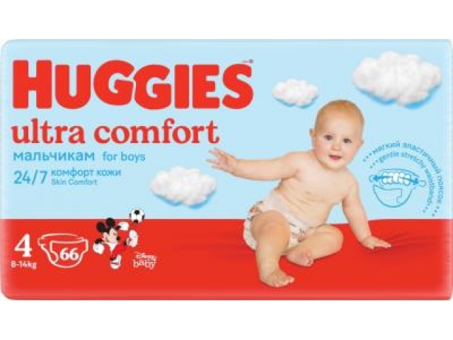 Huggies ultra comfort для мальчиков 4 (8-14 кг) 66 шт.