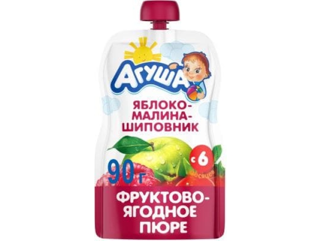 Пюре фруктовое 6 + Агуша Яблоко-Малина-Шиповник 90 г