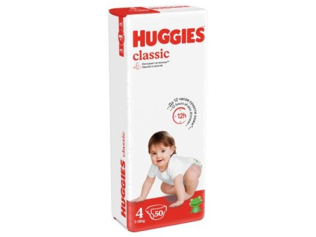 Подгузники Huggies Classic (4) Jumbo (7-18 кг) 50 шт