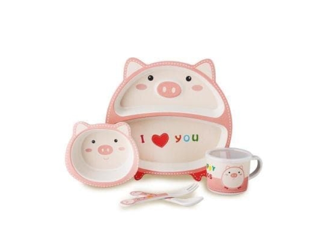 Бамбуковый набор детской посуды "Piggy" цветная упаковка
