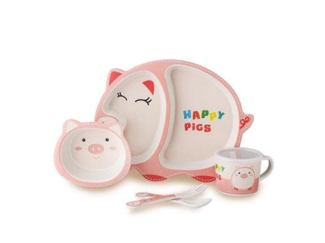 Бамбуковый набор детской посуды "Happy pigs" цветная упаковка