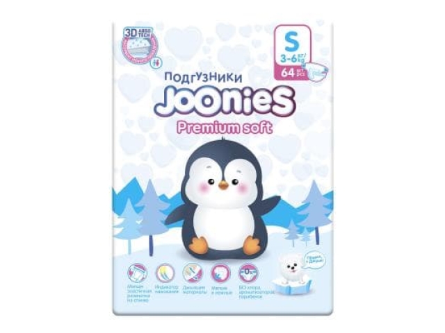 Joonies premium Soft подгузники S 3-6 кг 64шт Soft new